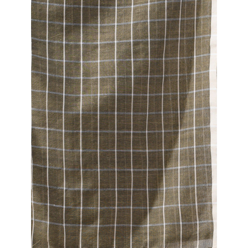 CHARUKRITI Green Cotton Check Designs Saree with Unstitched Blouse