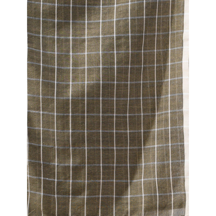 CHARUKRITI Green Cotton Check Designs Saree with Unstitched Blouse