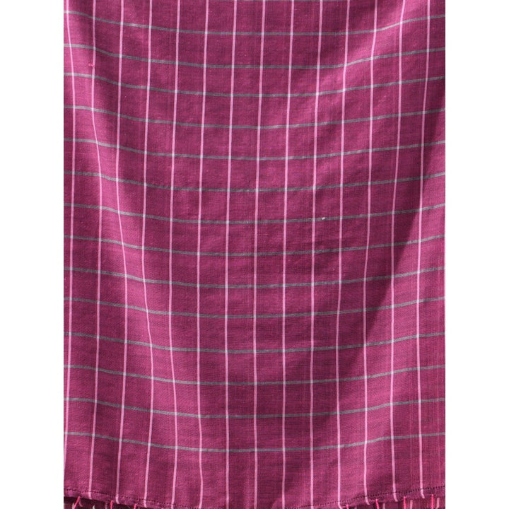 CHARUKRITI Magenta Cotton Check Designs Saree with Unstitched Blouse