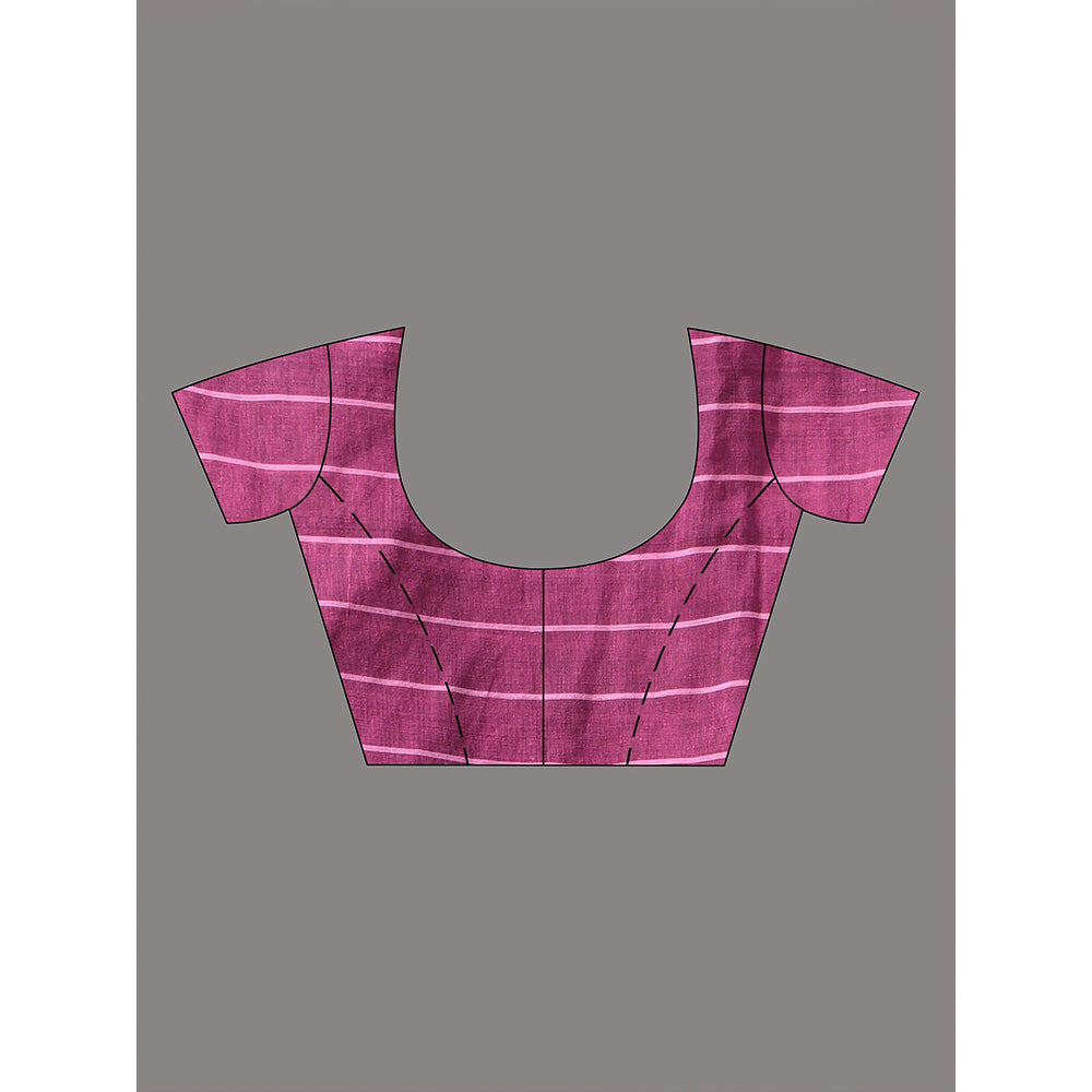 CHARUKRITI Magenta Cotton Check Designs Saree with Unstitched Blouse