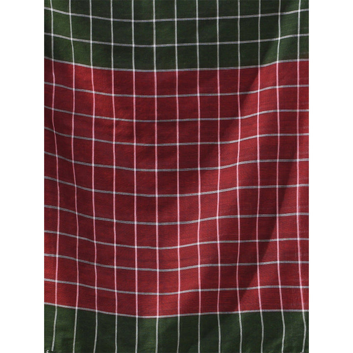 CHARUKRITI Green Cotton Check Designs Saree with Unstitched Blouse