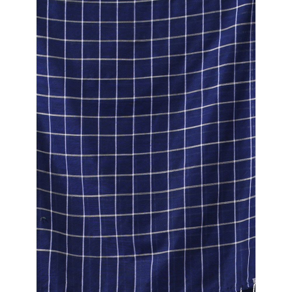 CHARUKRITI Blue Cotton Check Designs Saree with Unstitched Blouse