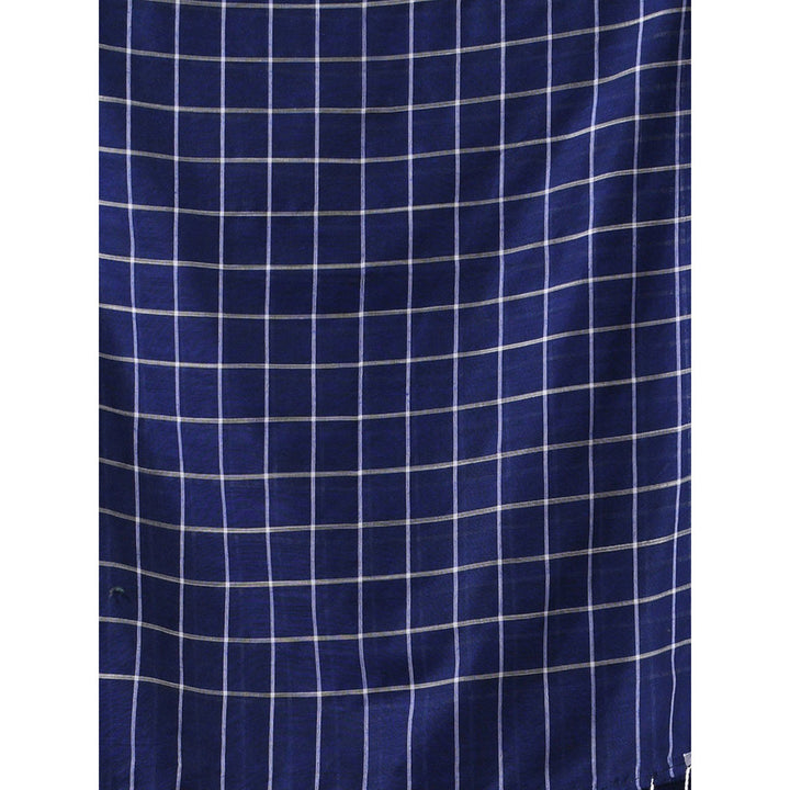 CHARUKRITI Blue Cotton Check Designs Saree with Unstitched Blouse