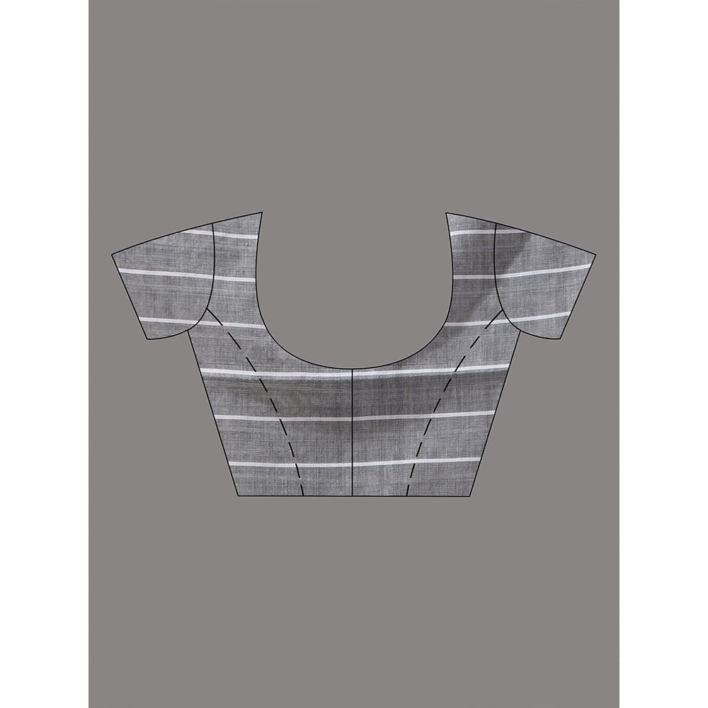 CHARUKRITI Grey Cotton Check Designs Saree with Unstitched Blouse