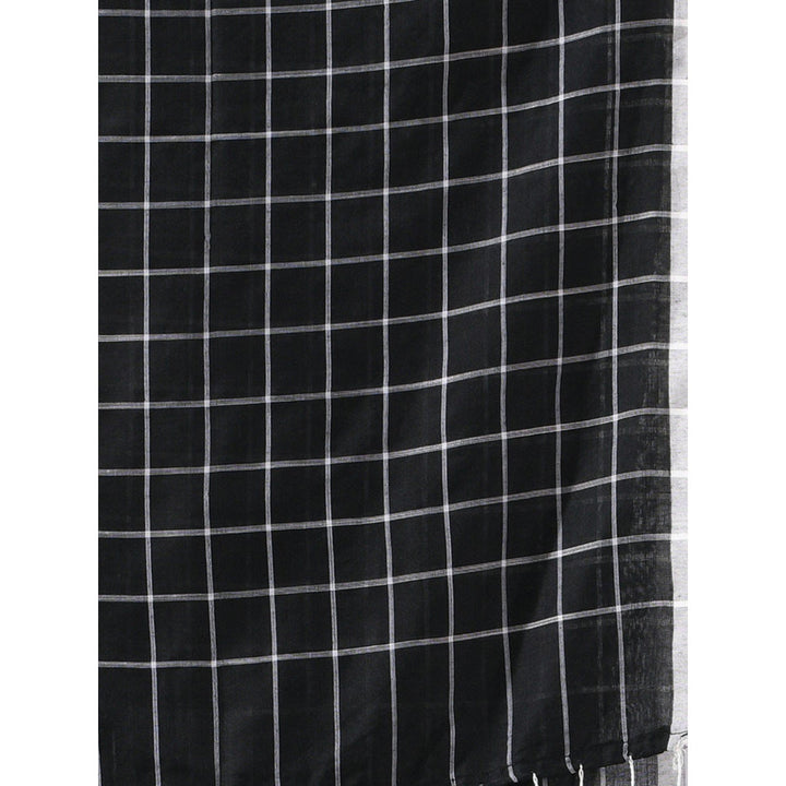 CHARUKRITI Black Cotton Check Designs Saree with Unstitched Blouse