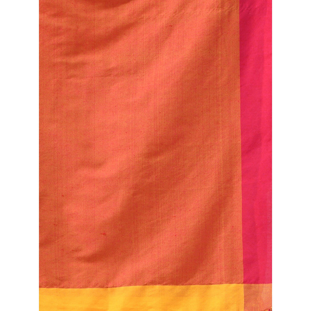 CHARUKRITI Yellow Cotton Stripe Designs Saree with Unstitched Blouse