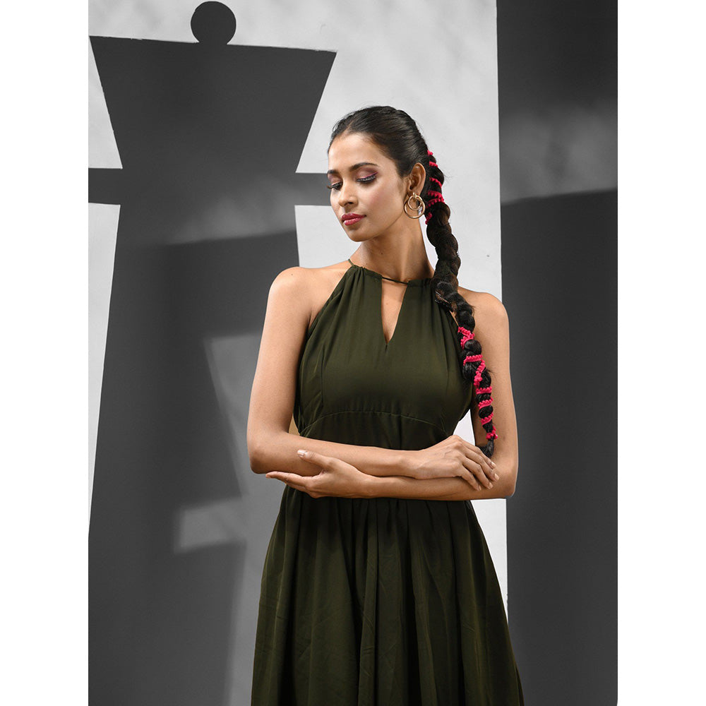 CHARUKRITI Forest Green Georgette Stitched Dress