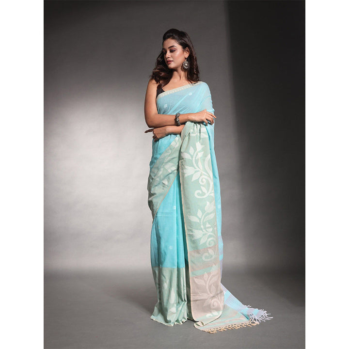 CHARUKRITI Blue Pure Cotton Soft Saree with Unstitched Blouse