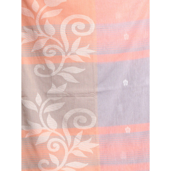 CHARUKRITI Peach Pure Cotton Printed Soft Saree with Unstitched Blouse