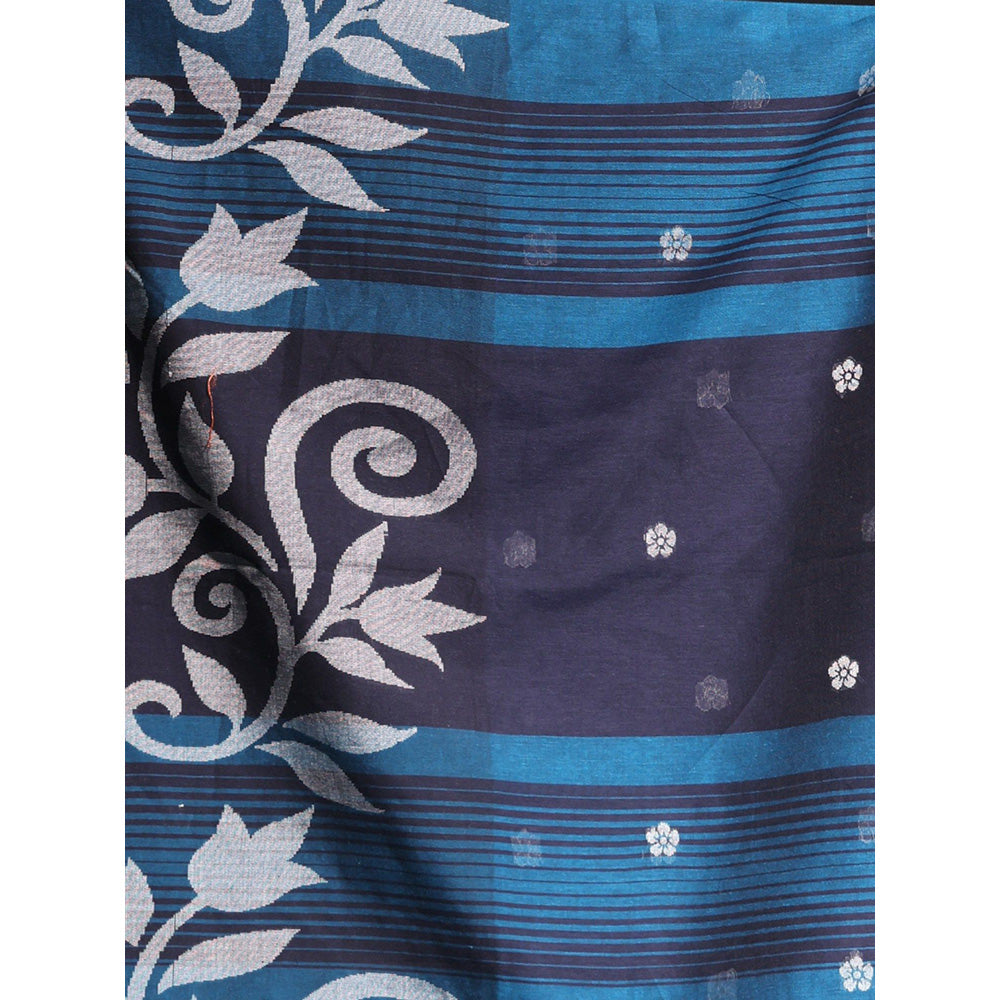 CHARUKRITI Teal Blue Pure Cotton Soft Saree with Unstitched Blouse