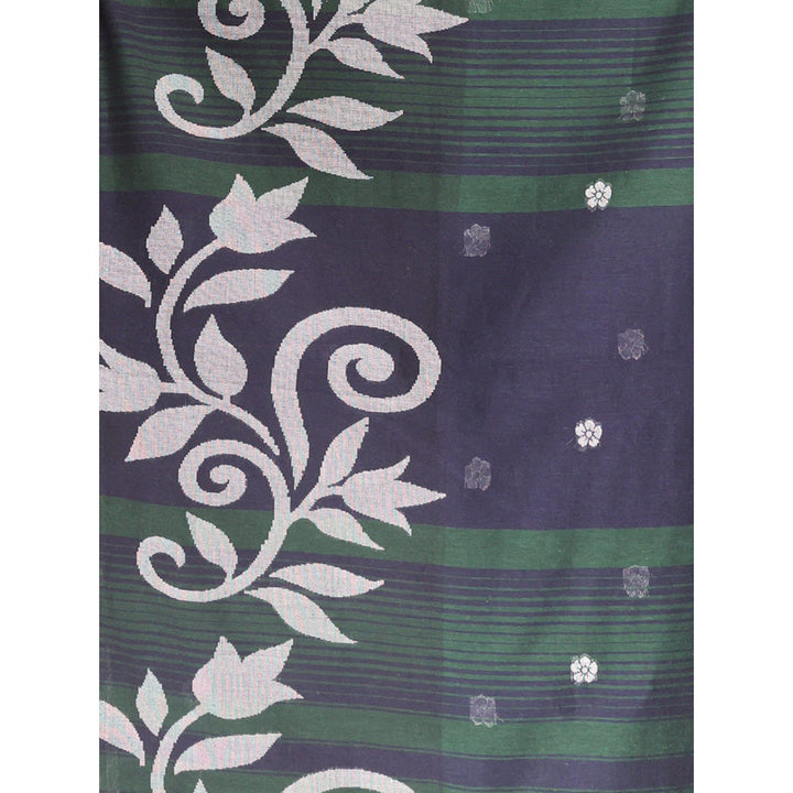 CHARUKRITI Dark Green Pure Cotton Soft Saree with Unstitched Blouse