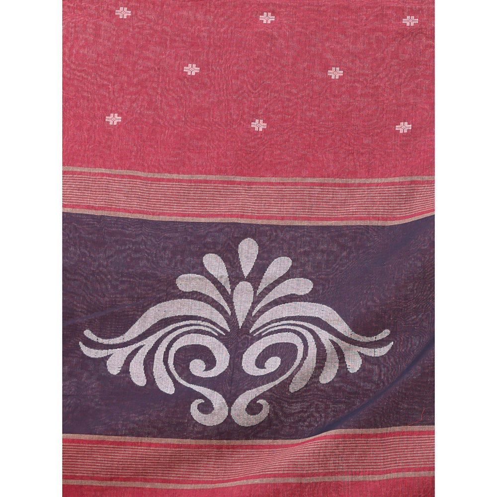 CHARUKRITI Dark Red Pure Cotton Temple Border Soft Saree with Unstitched Blouse