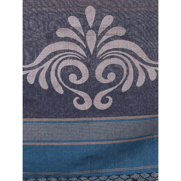 CHARUKRITI Teal Blue Pure Cotton Temple Border Soft Saree with Unstitched Blouse