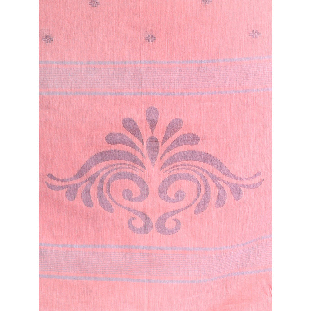 CHARUKRITI Peach Pure Cotton Temple Border Soft Saree with Unstitched Blouse