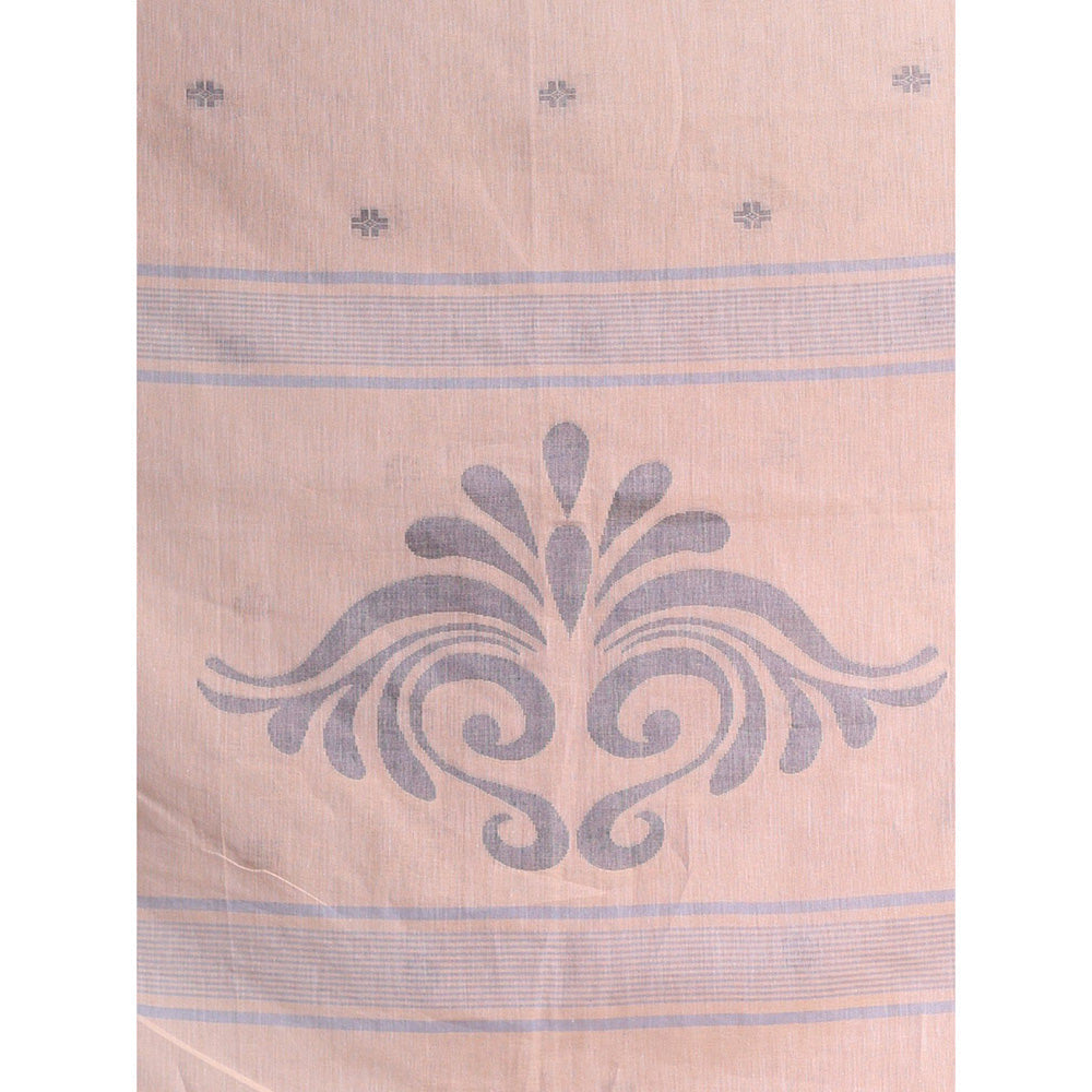 CHARUKRITI Ecru Beige Pure Cotton Temple Border Soft Saree with Unstitched Blouse