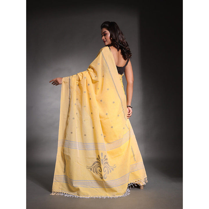 CHARUKRITI Light Yellow Pure Cotton Temple Border Soft Saree with Unstitched Blouse