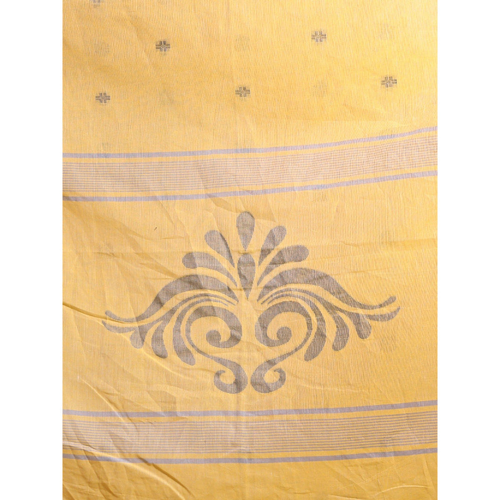 CHARUKRITI Light Yellow Pure Cotton Temple Border Soft Saree with Unstitched Blouse