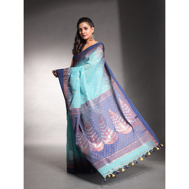 CHARUKRITI Sku Blue Cotton Ikkat Style Soft Saree with Unstitched Blouse