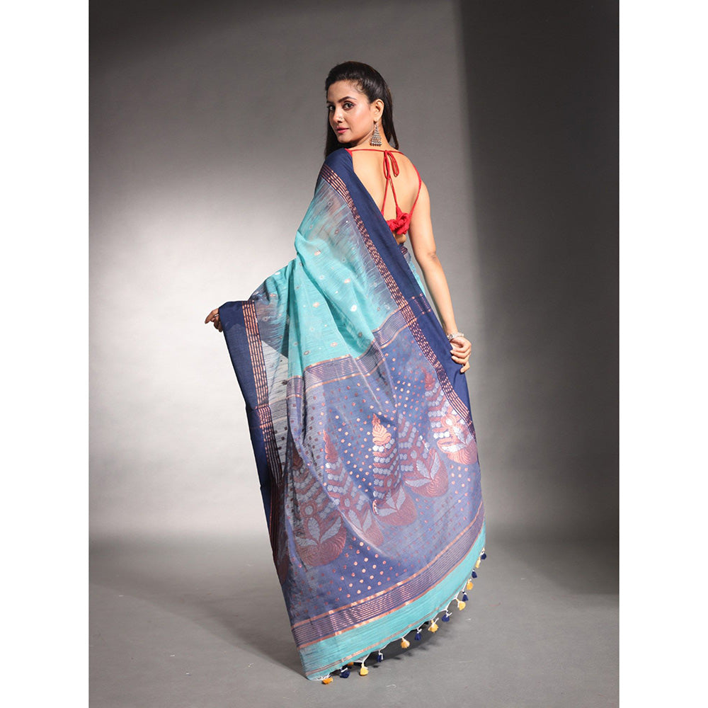 CHARUKRITI Sku Blue Cotton Ikkat Style Soft Saree with Unstitched Blouse