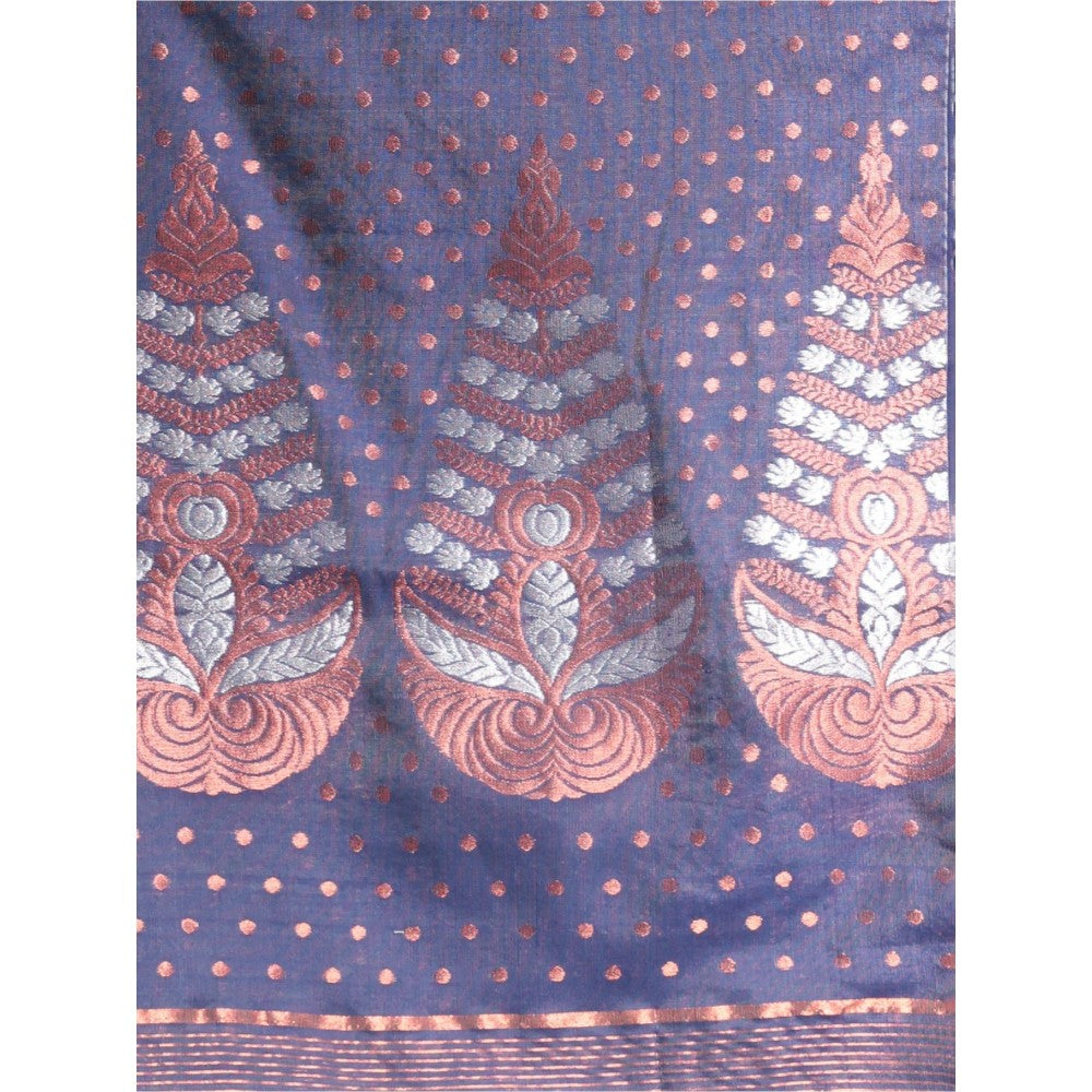 CHARUKRITI Sku Blue Cotton Ikkat Style Soft Saree with Unstitched Blouse