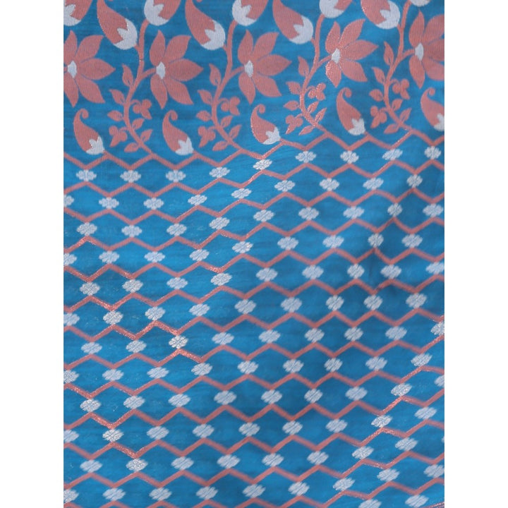 CHARUKRITI Blue Cotton Zari Border Saree with Unstitched Blouse