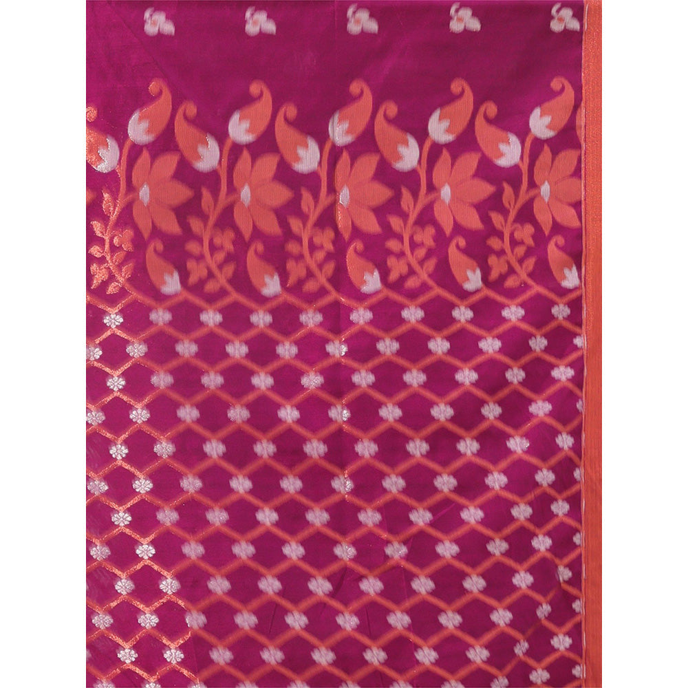 CHARUKRITI Magenta Cotton Zari Border Saree with Unstitched Blouse