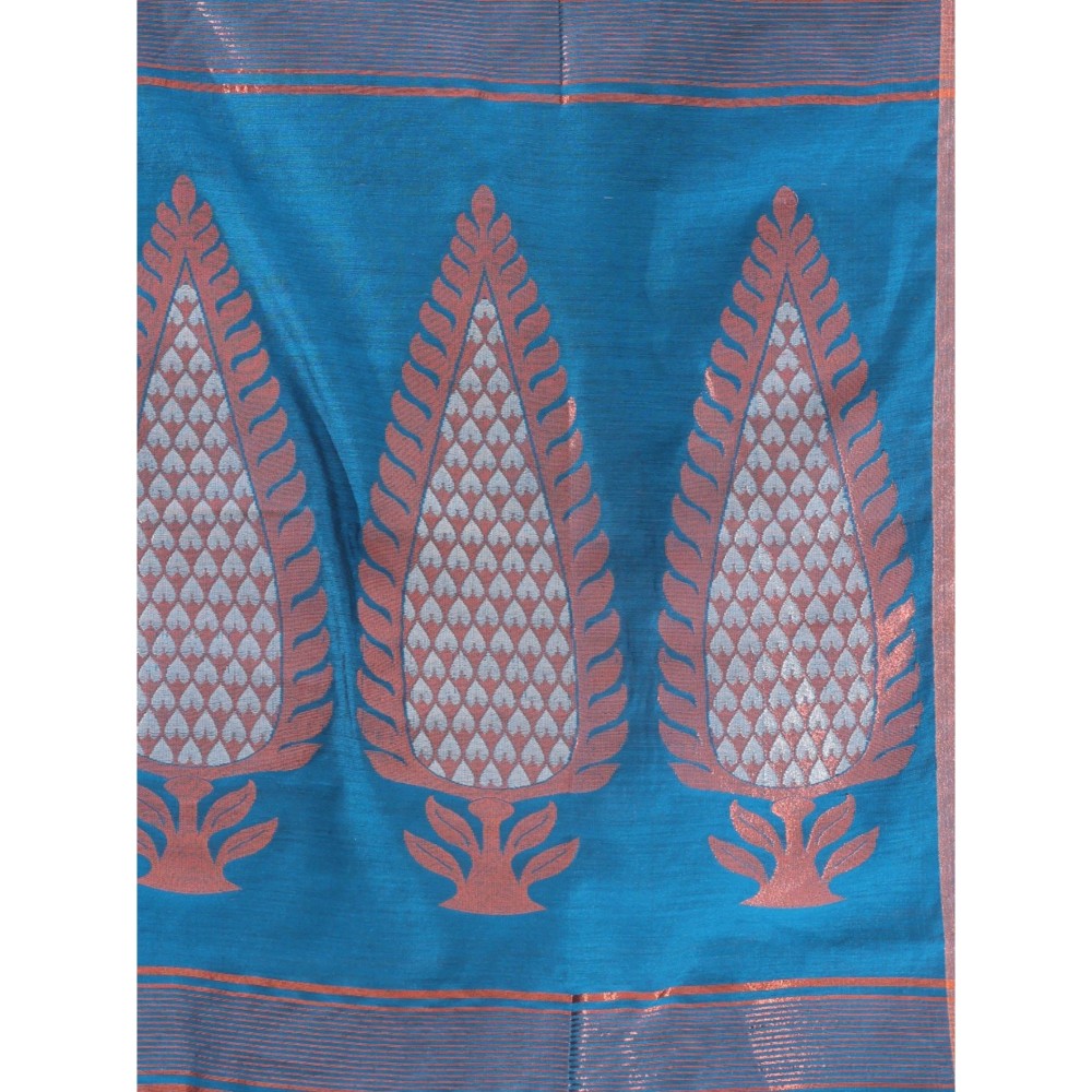 CHARUKRITI Sku Blue Cotton Zari Border Woven Designs Saree with Unstitched Blouse