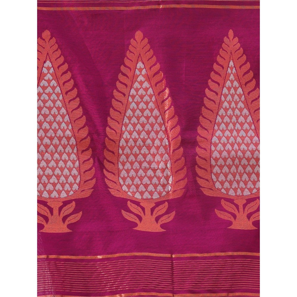 CHARUKRITI Pink Cotton Zari Border Woven Designs Saree with Unstitched Blouse