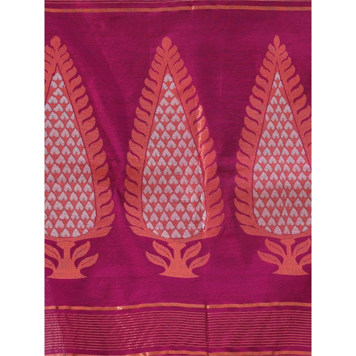 CHARUKRITI Pink Cotton Zari Border Woven Designs Saree with Unstitched Blouse