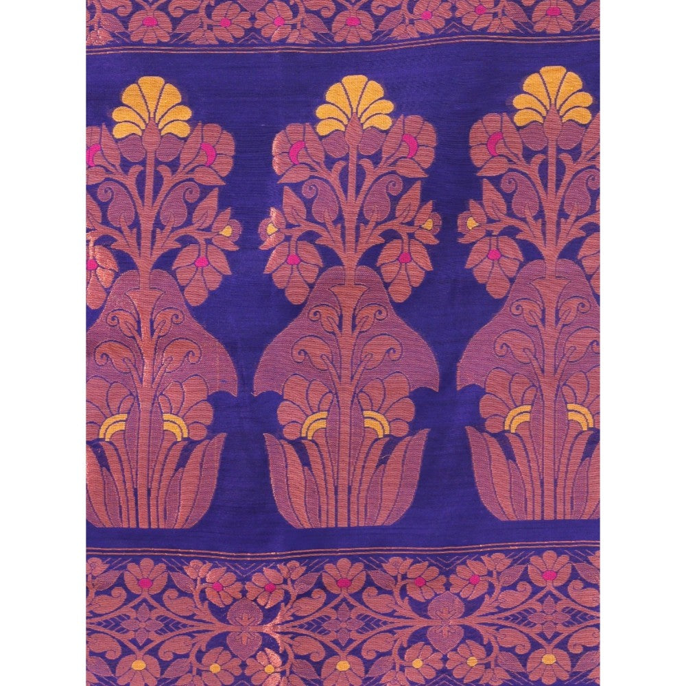 CHARUKRITI Royal Blue Cotton Woven Designs Zari Border Saree with Unstitched Blouse