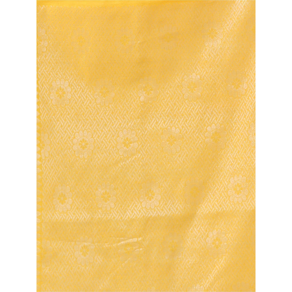 CHARUKRITI Yellow Cotton Damask Motifs Saree with Unstitched Blouse