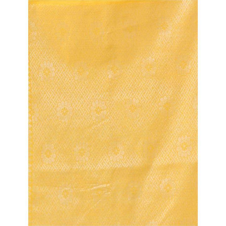 CHARUKRITI Yellow Cotton Damask Motifs Saree with Unstitched Blouse