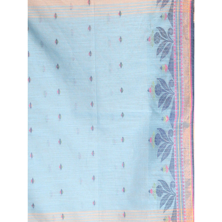 CHARUKRITI Ecru Beige Cotton Woven Designs Temple Border Soft Saree with Unstitched Blouse