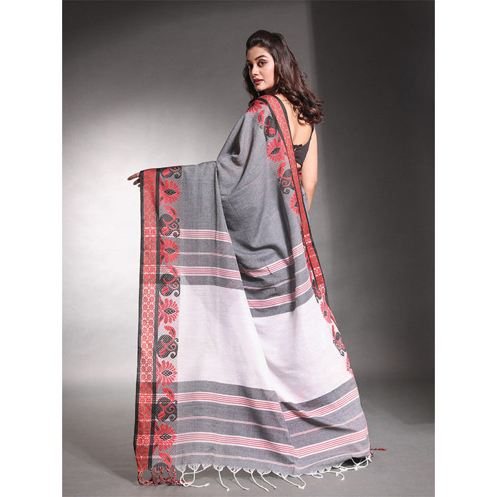 CHARUKRITI Grey Pure Cotton Solid Soft Saree with Unstitched Blouse