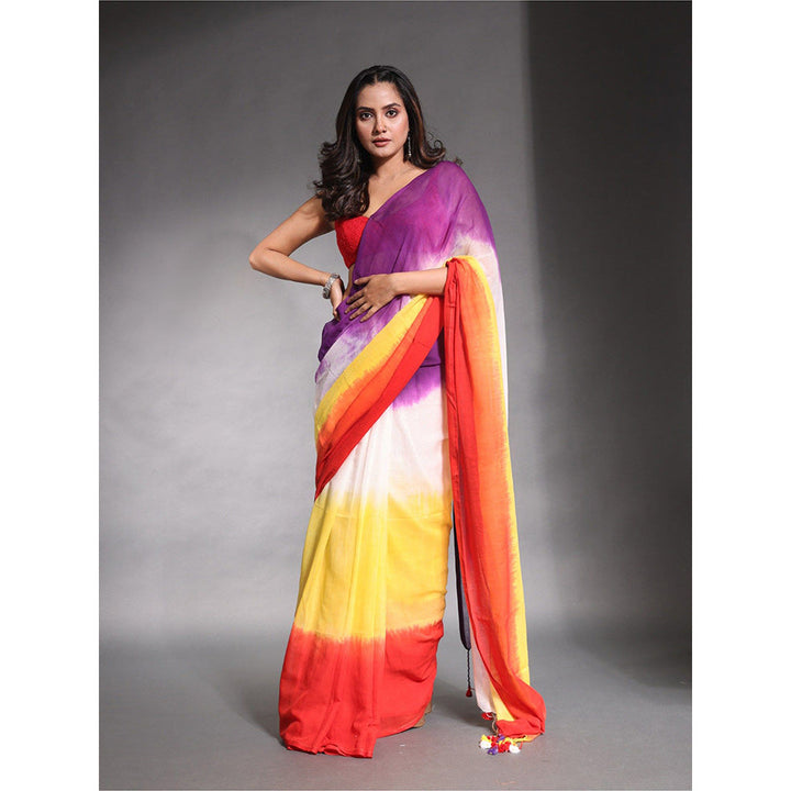 CHARUKRITI Multi-Color Pure Cotton Tie & Dye Saree with Unstitched Blouse