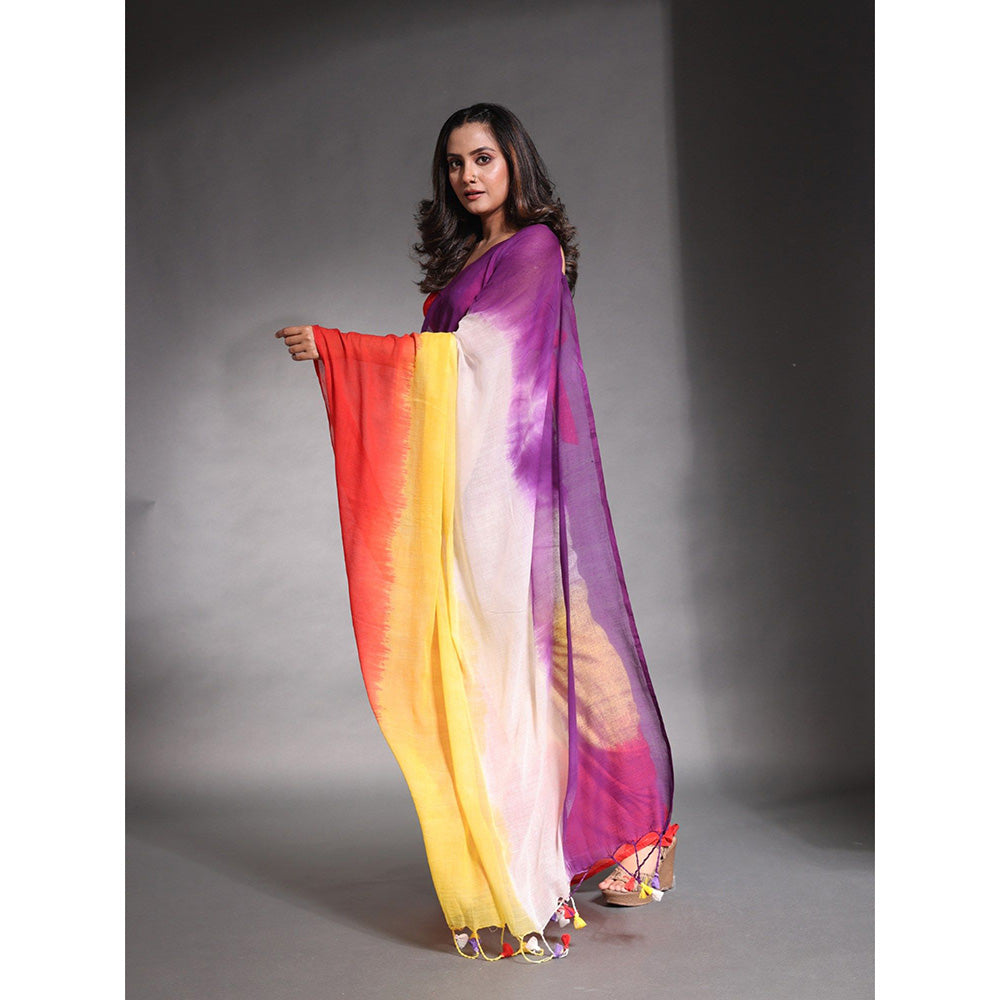 CHARUKRITI Multi-Color Pure Cotton Tie & Dye Saree with Unstitched Blouse