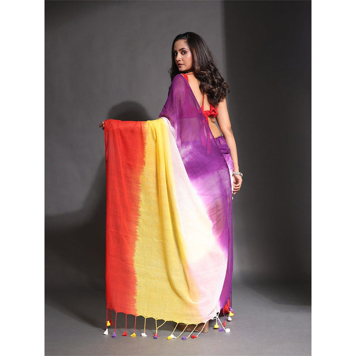 CHARUKRITI Multi-Color Pure Cotton Tie & Dye Saree with Unstitched Blouse