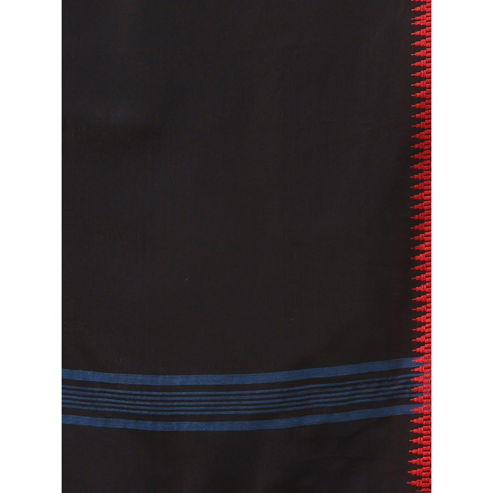 CHARUKRITI Teal Blue Pure Cotton Temple Border Saree with Unstitched Blouse