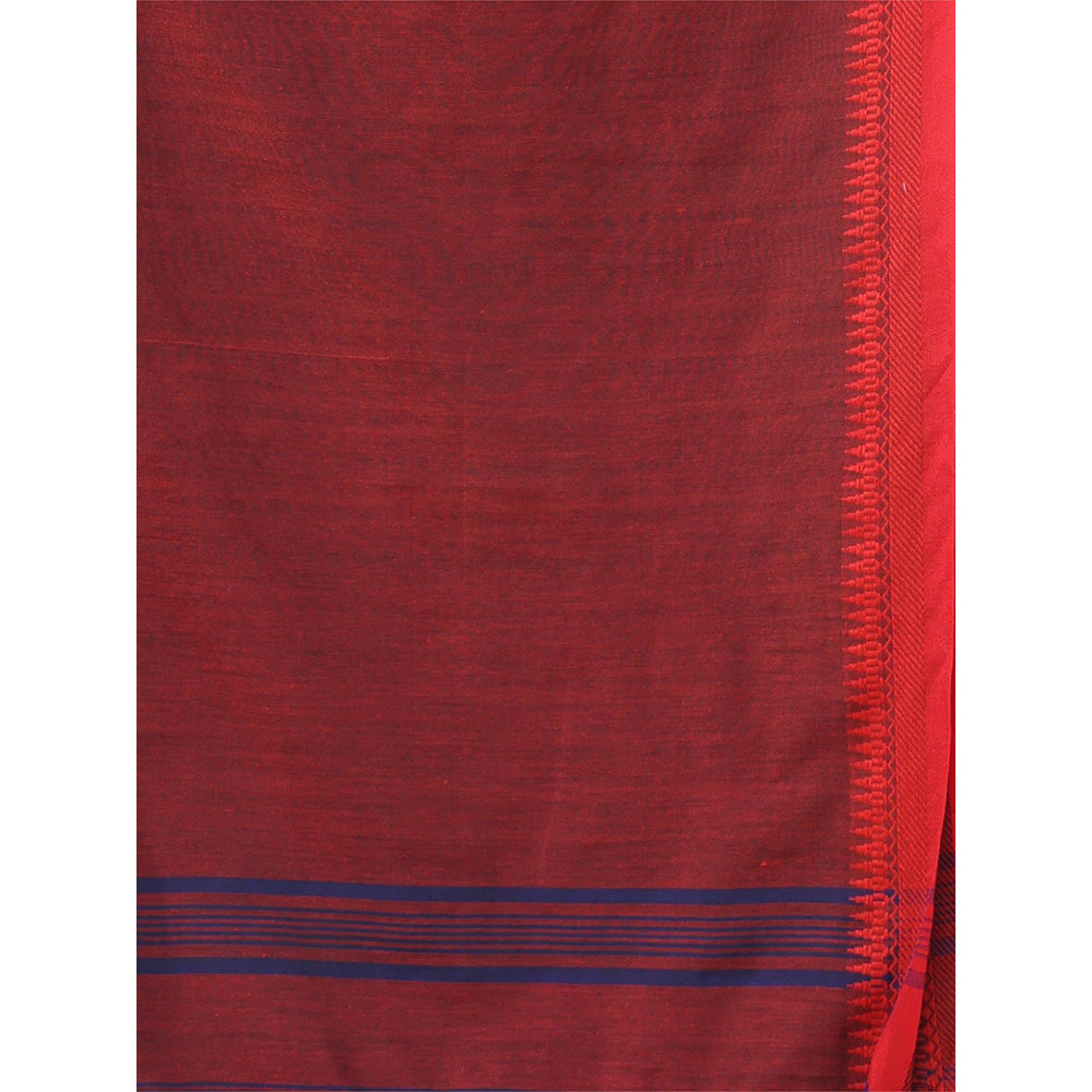 CHARUKRITI Blue Pure Cotton Temple Border Saree with Unstitched Blouse