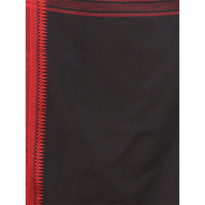 CHARUKRITI Red Pure Cotton Temple Border Saree with Unstitched Blouse