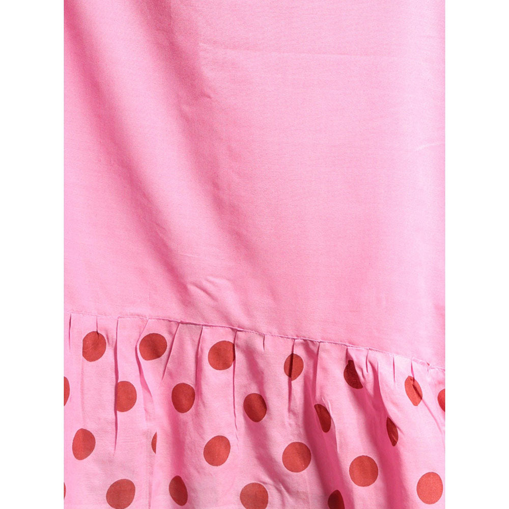 CHARUKRITI Baby Pink Pure Cotton Solid Ruffle Saree with Unstitched Blouse