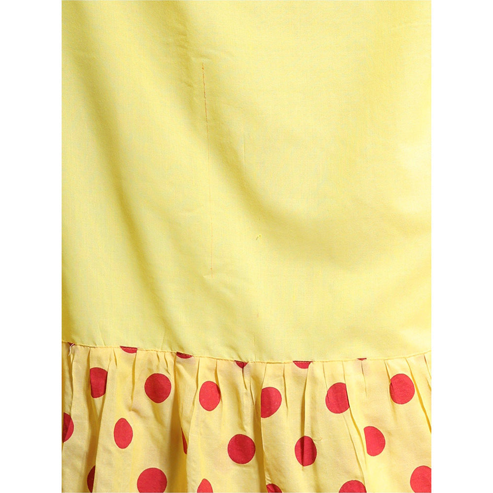 CHARUKRITI Yellow Pure Cotton Solid Ruffle Saree with Unstitched Blouse