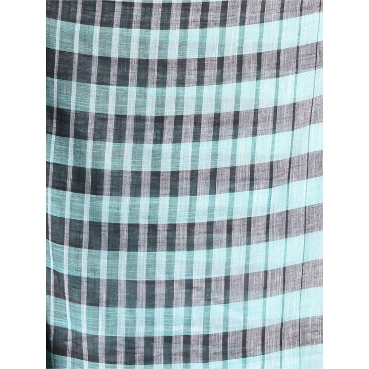 CHARUKRITI Sea Green Stripes Pattern Pure Cotton Soft Saree with Unstitched Blouse