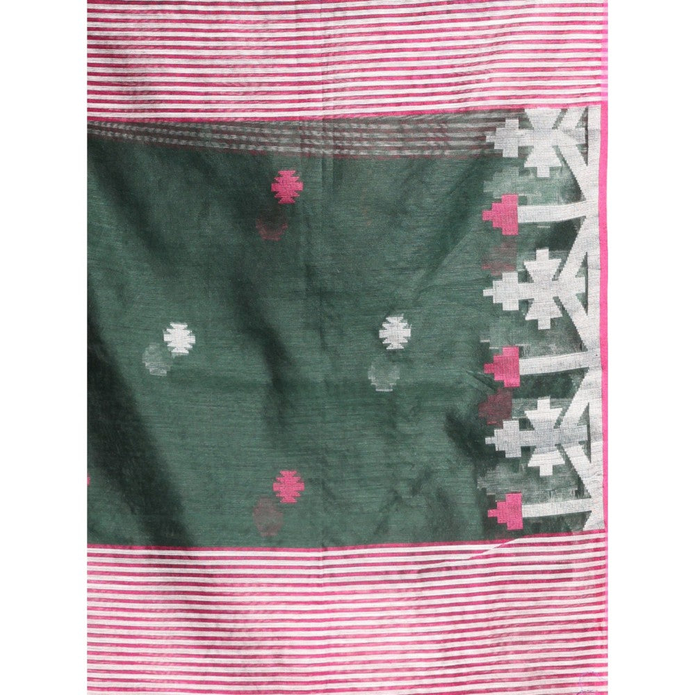 CHARUKRITI Juniper Green Cotton Silk Saree with Unstitched Blouse