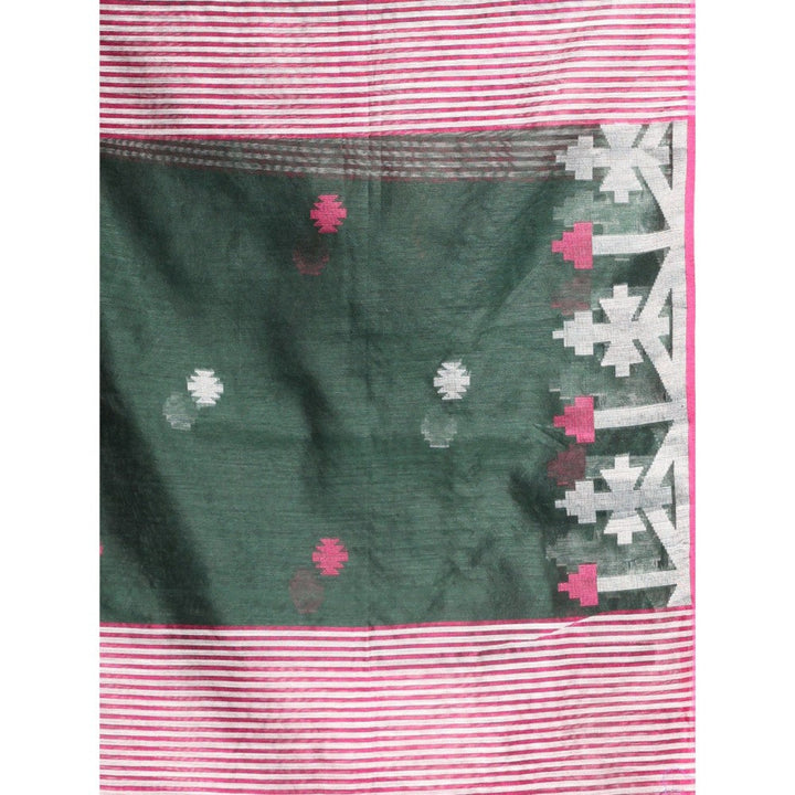 CHARUKRITI Juniper Green Cotton Silk Saree with Unstitched Blouse