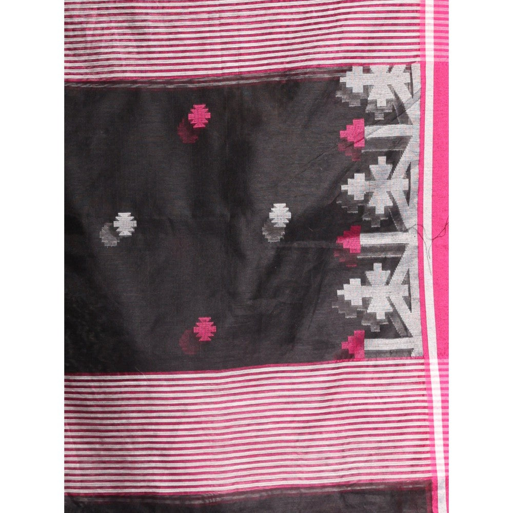 CHARUKRITI Black Cotton Silk Saree with Unstitched Blouse