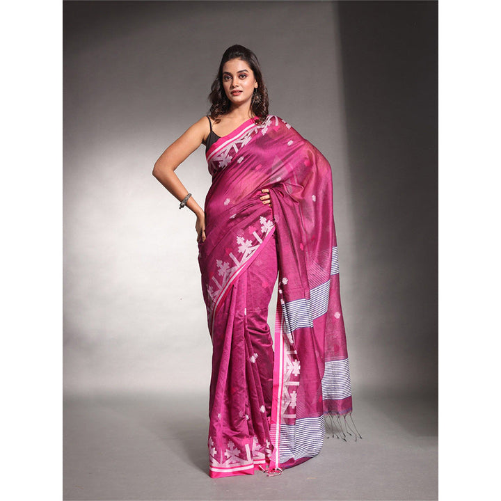 CHARUKRITI Pink Cotton Silk Saree with Unstitched Blouse