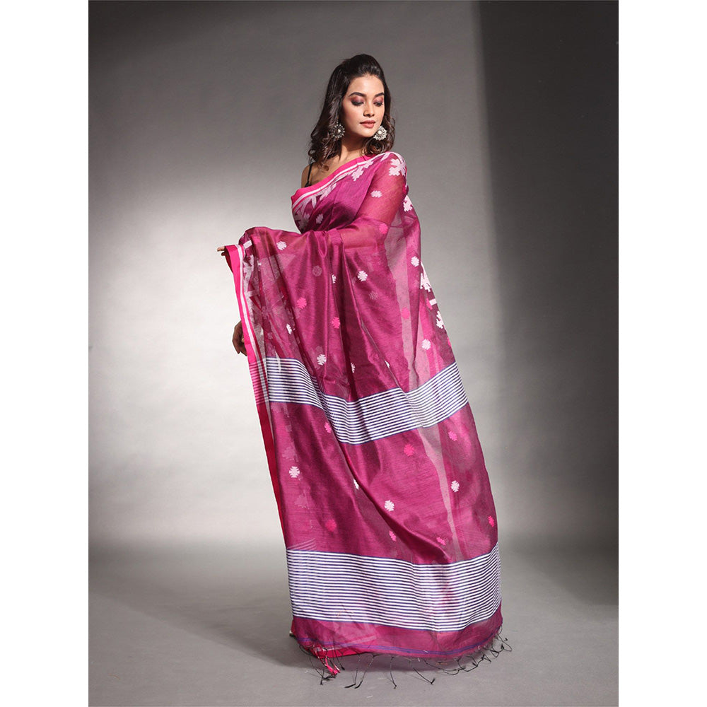 CHARUKRITI Pink Cotton Silk Saree with Unstitched Blouse