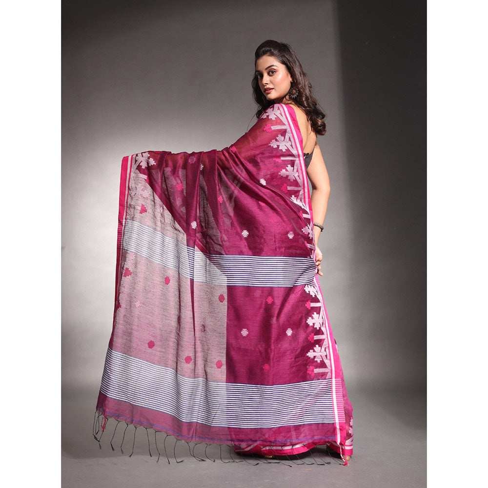 CHARUKRITI Pink Cotton Silk Saree with Unstitched Blouse