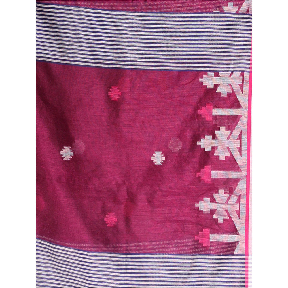 CHARUKRITI Pink Cotton Silk Saree with Unstitched Blouse